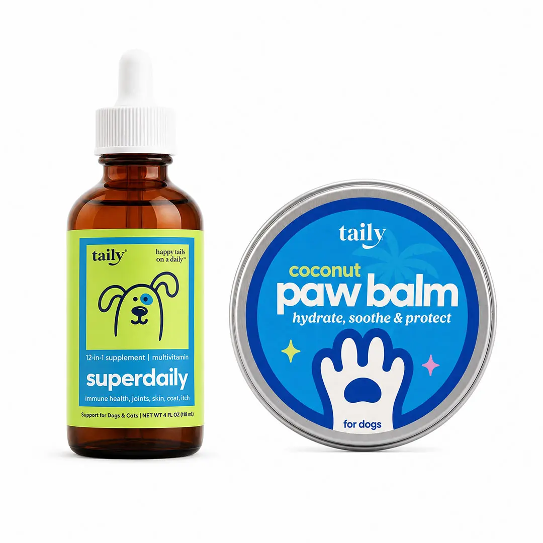 Taily SuperDaily 12 in 1 Dog Multivitamin + Free Coconut Paw Balm | Dog Days Duo | Liquid Collagen, Vitamins & Nutrients | Daily Skin, Coat, Joint & Nail Support + Soothes Dry Cracked Paws & Noses