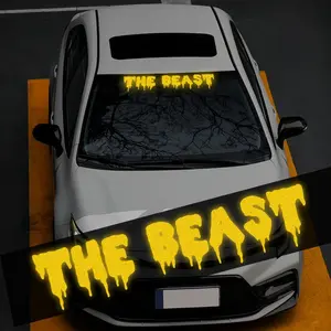 1PC  Creative Letter Beast Reflective Car Sticker Is Waterproof and Easy To Apply Without Leaving Traces. Suitable for Car Front Windshield Body Glass Metal Smooth Surface Compatible with Fun Scratch Blocking Decorative Stickers Car Decals