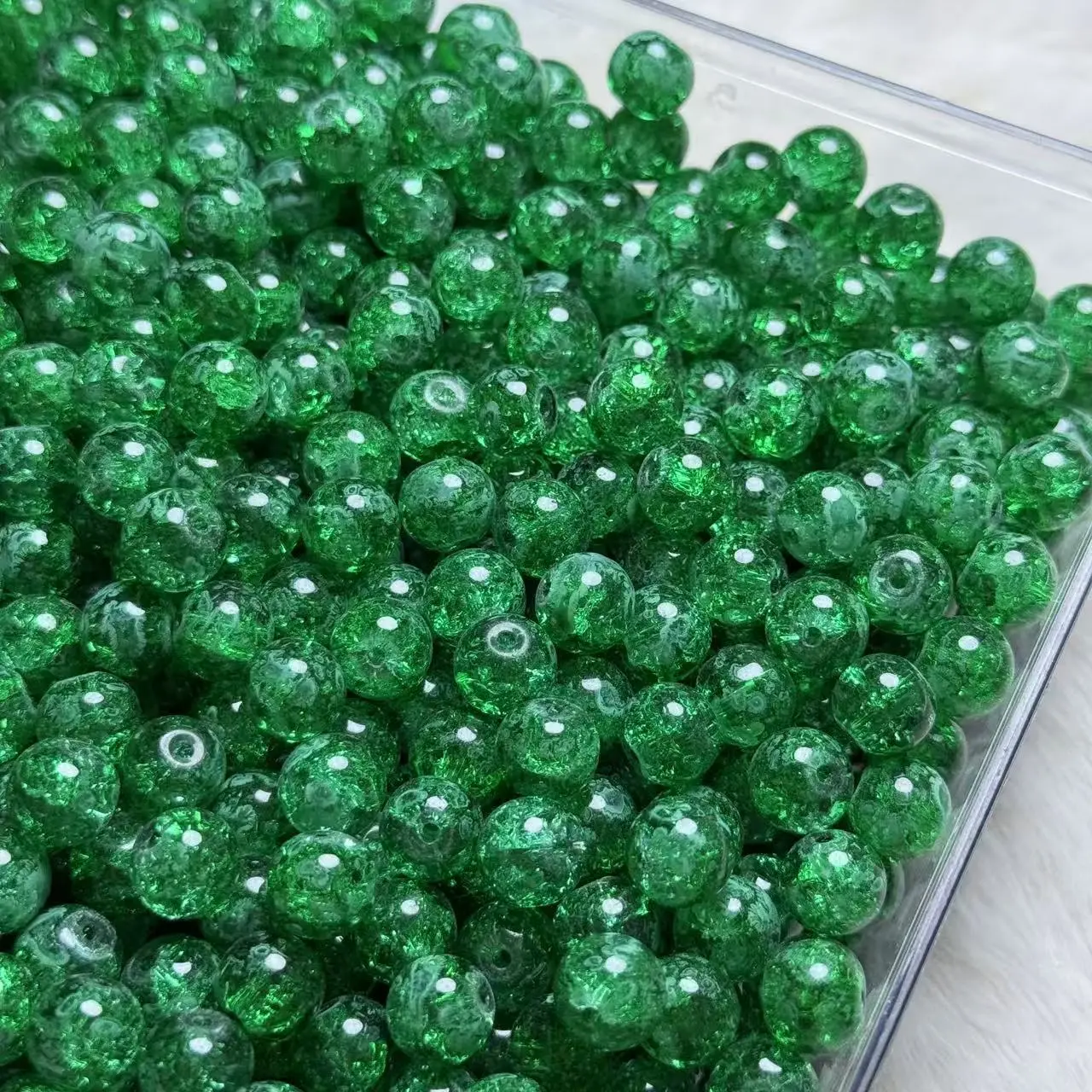 【A157】10mm 10mm Emerald Green Crackle Glass Beads 75ml