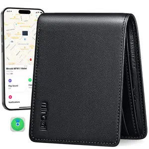Mens Wallet with Tracker for IPhone Find My, 100% Genuine Leather RFID Blocking Slim Bifold Front Pocket Minimalist Wallet for Men Credit Card Holder Smart Wallet for phone16/15/14/13/12 promax 【Christmas】