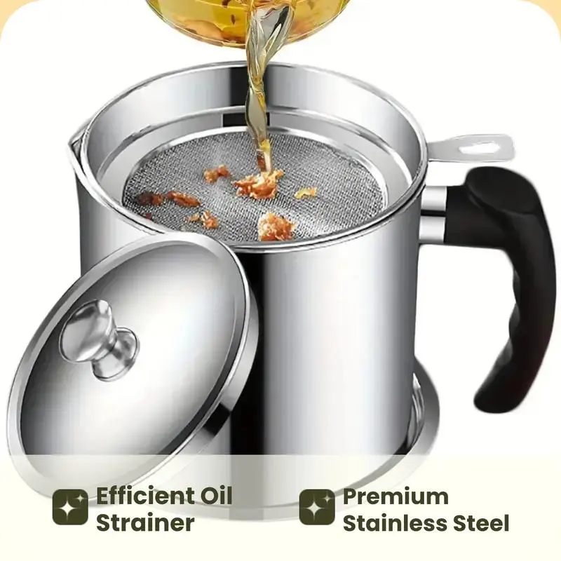 Stainless Steel Oil Storage Pot with Tray and Lid, KitchenOilDispenser and Bacon Grease Container, Cooking OilContainer, Olive Oil Dispenser, Kitchen Gadget, OilDrip Drainer, Kitchenware, Utensils, Strainer, Oil Dispenser for Kitchen