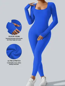 Women's Sporty High-Waisted Long Sleeve, Plain Design Below-The-Knee Fit, All-Season Wearable & Durable Fabric, Sporty Comfy Jumpsuit