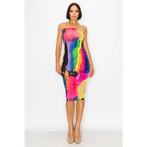 Painted Tube Multicolor Bodycon Dress Casual Womenswear