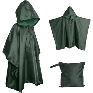 Heavy duty rain poncho poncho for backpacking waterproof lightweight rain ponchos for adults military poncho as emergency rain poncho camping poncho men women with bag childgreen