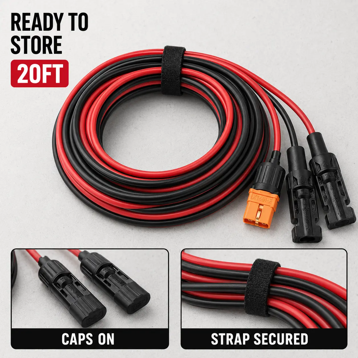 10FT Solar to XT60i Adapter Cable, 10AWG Tinned Copper Extension Lead for Compatible Portable Power Stations and Solar Generators
