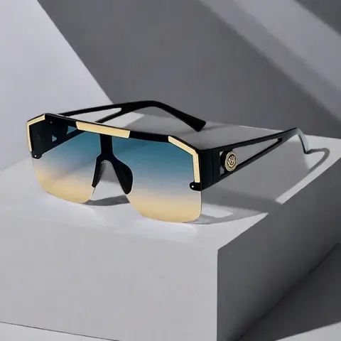 1pcs metal fittings, large square frame, casual gold fittings, Decorative glasses, decorated baby pink coated lenses, graffiti tie-dye, casual, bohemian retro party, cute street, elegant PC, polycarbonate rivets, classic small frame, Stylish Shades