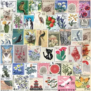 Vintage Flower & Bird Pattern Stamp Sticker, 50/1000pcs Retro Stamp Sticker, DIY Decorative Sticker for Scrapbooking, Journaling, Gift Wrapping, Floral Pattern Sticker, Adhesive Stickers, Decal Sticker