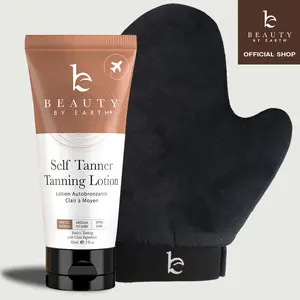[BEAUTY BY EARTH] Self Tanner Lotion Discovery Kit - Sunless Tanning with Applicator Mitt for First-Timers, Sensitive Skin Streak-Free Bronze Moisturizing Tan with Aloe Vera