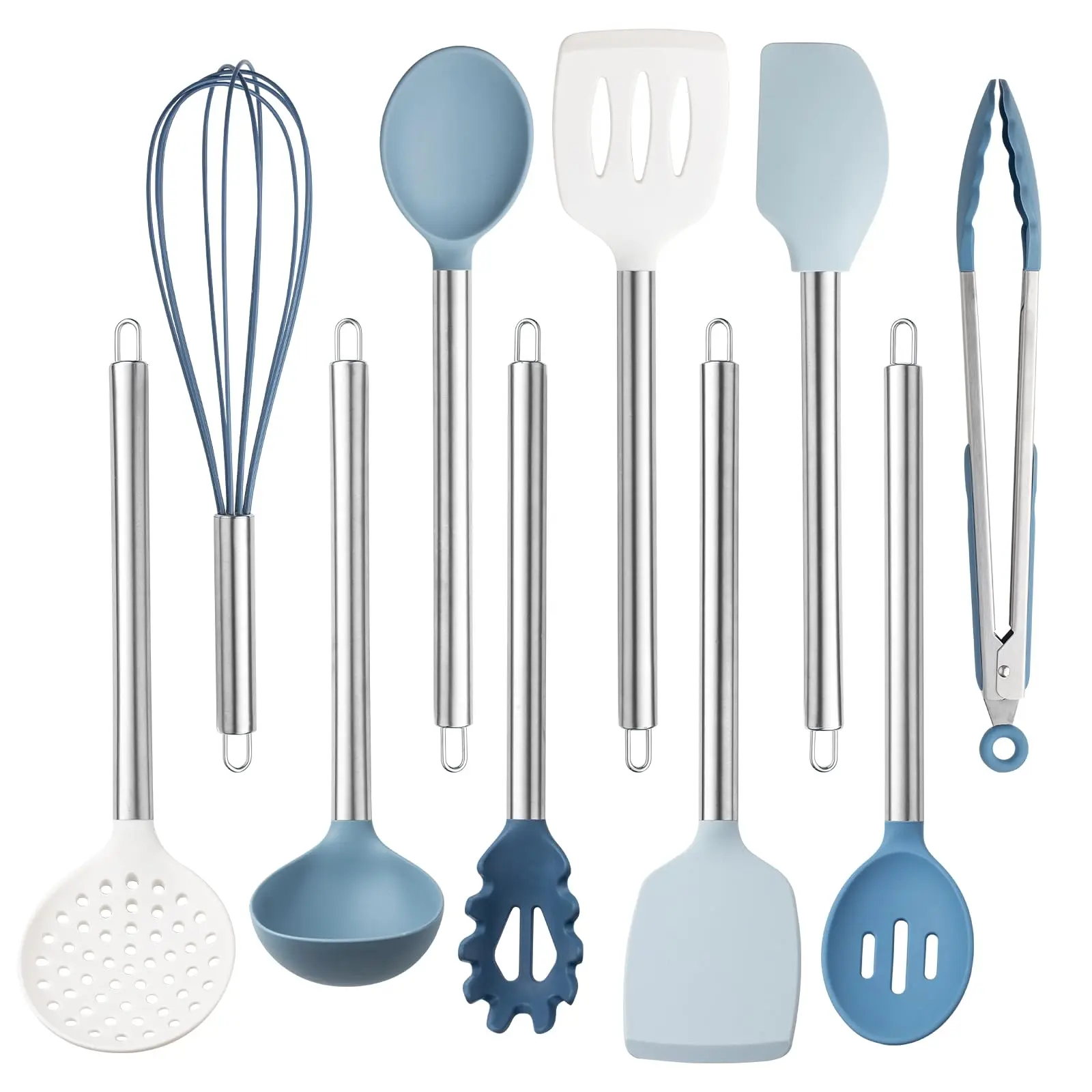 COOK WITH COLOR Silicone Cooking Utensils, Kitchen Utensil Set, Easy to Clean Silicone Kitchen Utensils, Cooking Utensils for Nonstick Cookware, Kitchen Gadgets Set, 10 Pieces, Blue and White