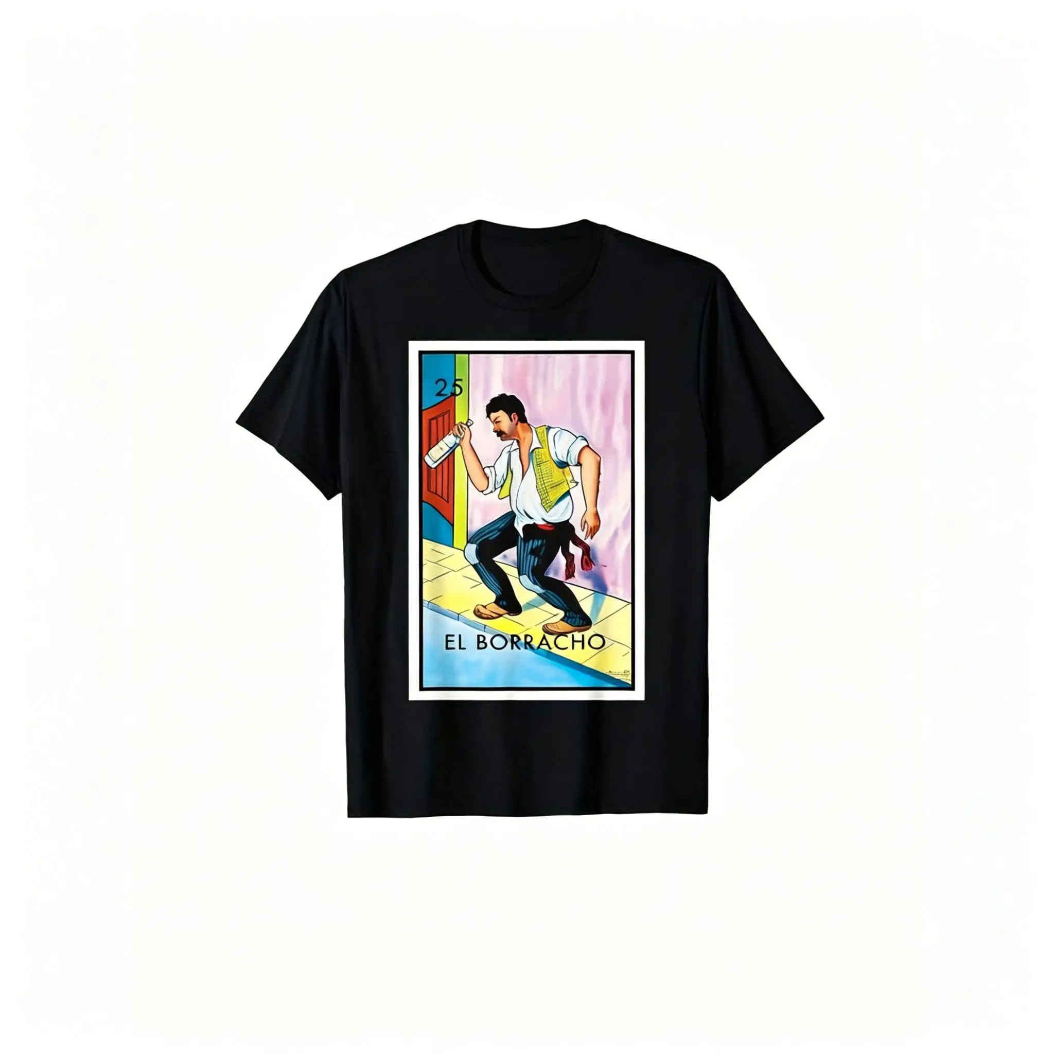 Women's Cotton Round-Neck T-Shirt - Mexican Traditional Card "El Tomador" Print