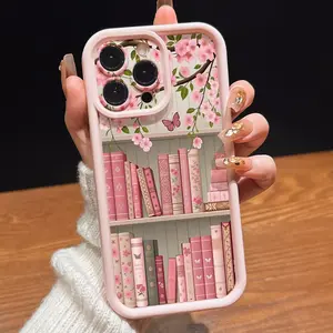 Bookshelf Cherry Blossom Butterfly Pattern Protective Tpu Case, Thick Anti-Drop Phone Cover for iPhone 17/16/15/14/13/12/11/XS/XR/x/7/8 Plus/pro Max