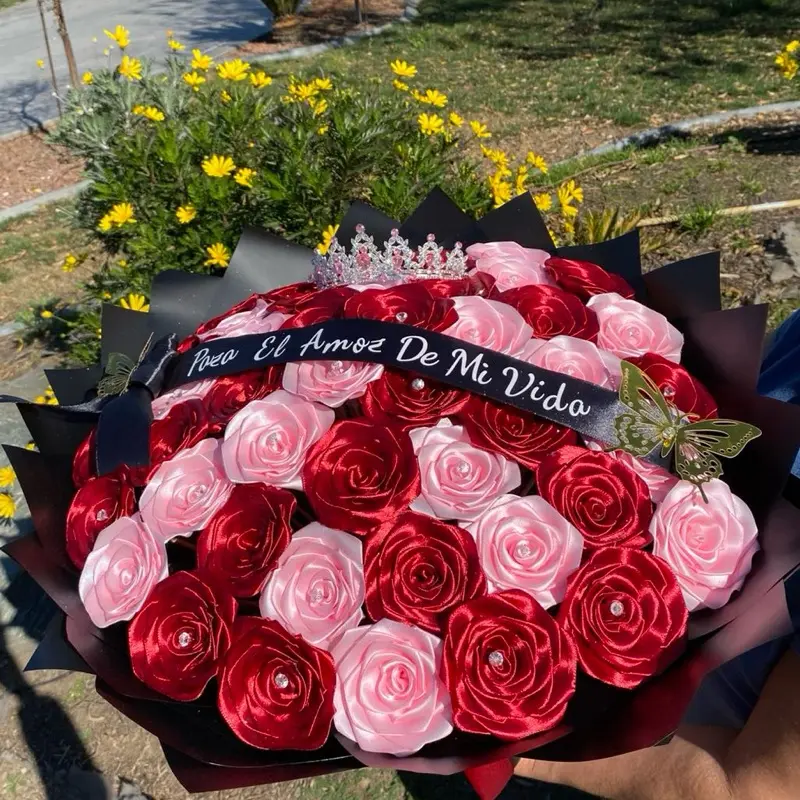 50-Piece Romantic Elegant Artificial Roses Bouquet with Synthetic Ribbon - Always-Fresh Look Decorative Flowers for Home Decor, Home Supplies