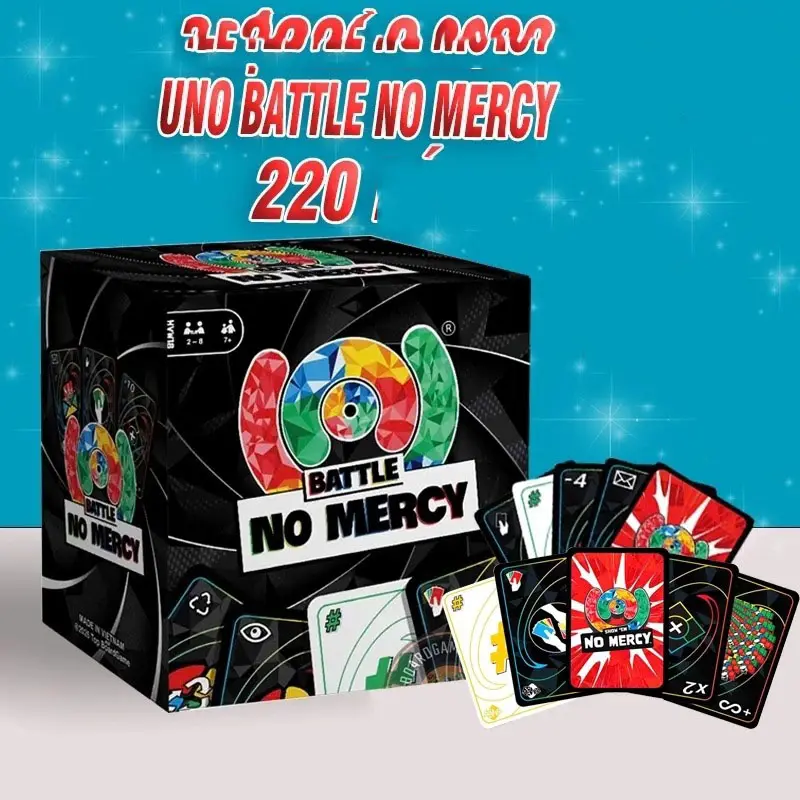 UNO No Mercy 220-Card Deck, Ultimate Family Card Game with +100 Extra Cards, Fast-Paced Party Game for All Ages