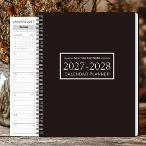 2027-2028 Monthly Planner Notebook, Office Planner, Dual Coil Spiral Calendar, Large Grid, Annual Overview & Notes Page, Waterproof PVC Cover