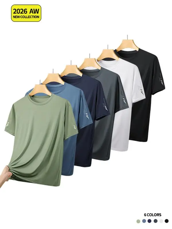 Men's Loose-Fit T-Shirt, Plain Polyester Blend with Slight Stretch, Quick Dry Crew Neck Top with Shoulder Stripe Letter Print for Gym Workouts