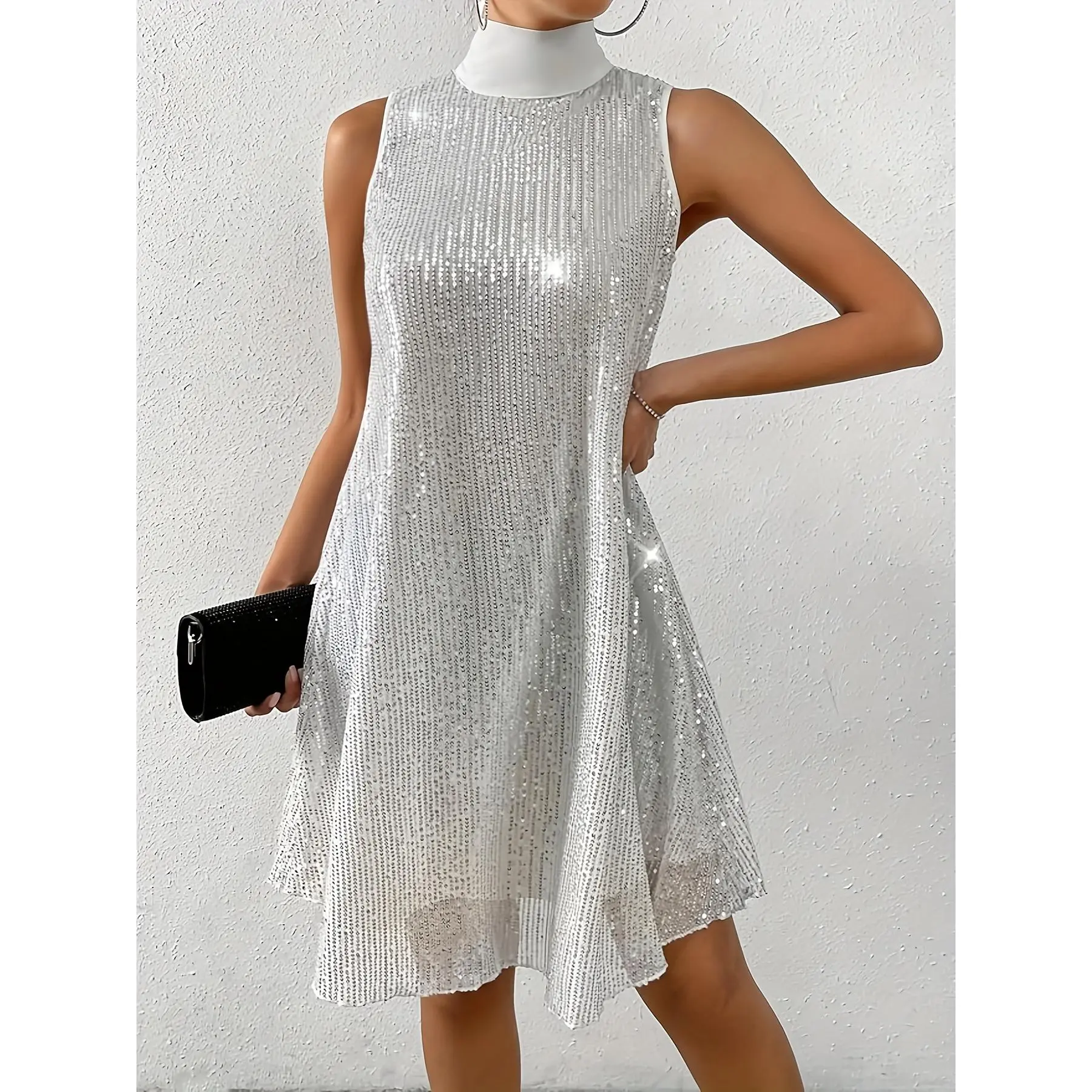 Sequin Bow White Back Seam Dress