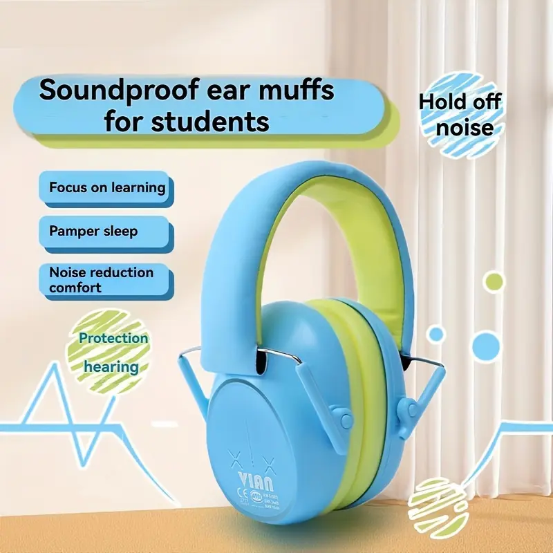 VIAN Soundproof Earmuffs for Teens - Noise Reduction & Comfort, Ideal for Drumming, Sports, Studying & Sleeping, with Passive Hearing Protection, Blue & Green