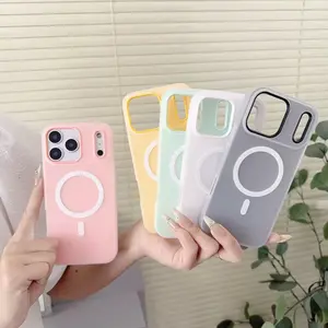Jelly 2-in-1 Magnetic Phone Case for iPhone 11 12 13 14 15 16 17, Soft TPU Hard PC Hybrid with Built-in MagSafe Ring, Anti-Fingerprint Shockproof Ultra-Thin Crystal Clear Matte Finish, Sweet Pastel Colors Custom Monogram Pink Striped