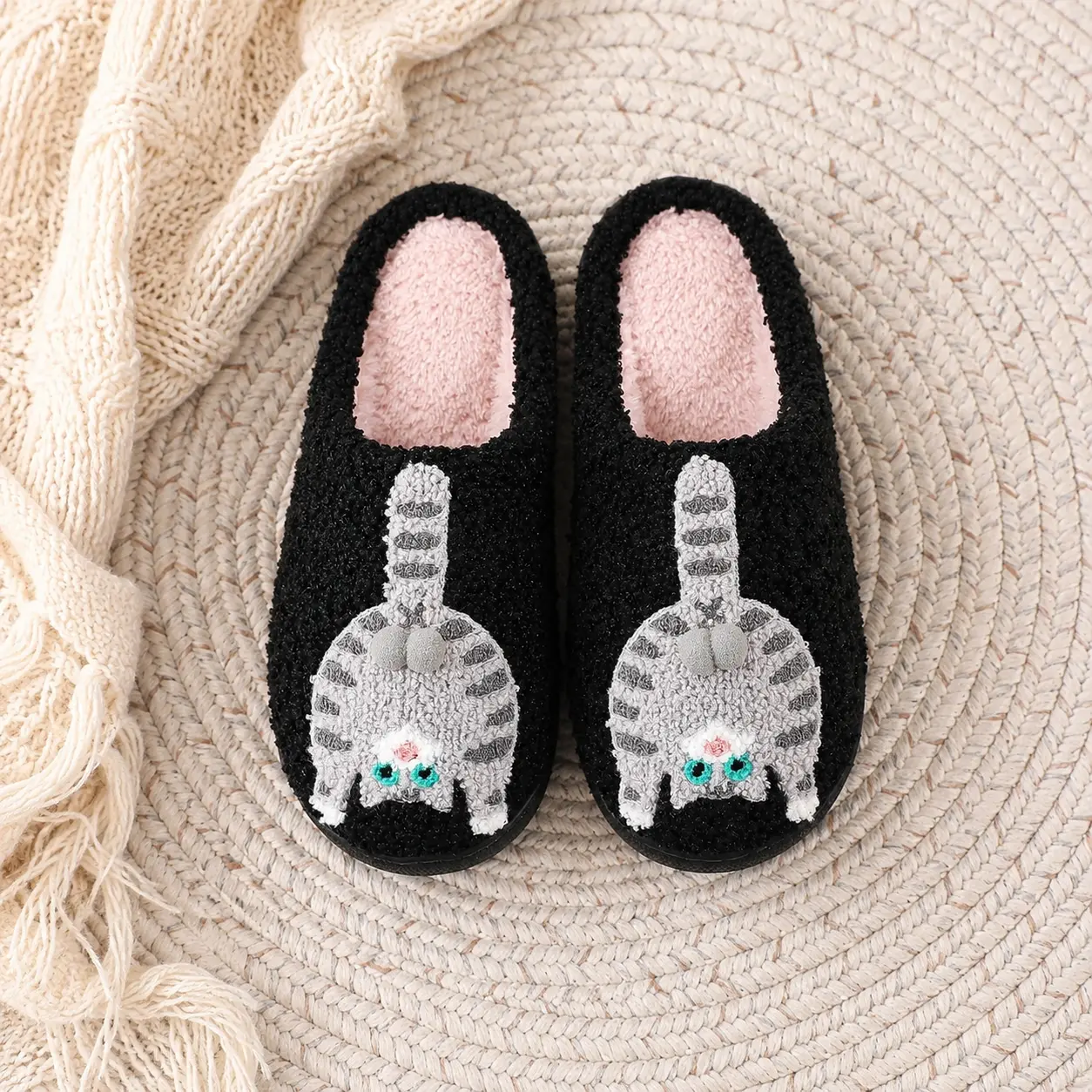 Women's Cute Corgi Slippers, Plush Cotton Slip-Ons with Anti-Slip Grip Sole, Warm Casual House Shoes for Indoor Use, Cute Casual, Textured Tpr, Slippers For Women, Fabric, Dorm, Fashion Slippers, Trendy Casual Slippers