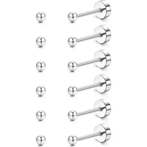 MILACOLATO G23 Titanium Flat Back Earrings for Women Men Hypoallergenic Opal CZ Ball Tiny Studs Earrings Set for Multiple Piercings Cartilage Helix Tragus Flatback Earrings 6 Pairs 2mm/4mm