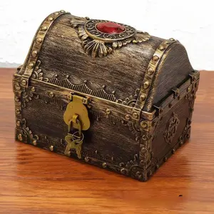 Pirate Treasure Chest with Ruby Collection Box, Antique Plastic Toy Storage Decorative Box, Vintage Pirate Theme Collectible