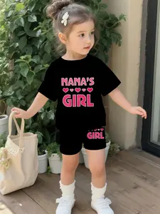 Grandma's Little Sweetheart Baby Girl Outfit Set: Digital Printed 100% Polyester Baby Short-sleeve Set, a lovely casual clothing for baby girls, suitable for daily and outdoor sports as a T-shirt, a perfect gift for babies, Newborn Gift Set