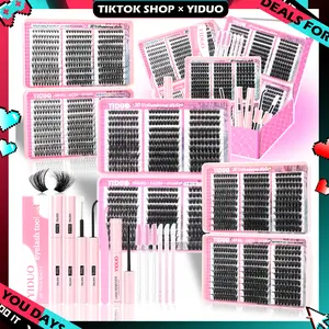 YIDUO 1560pcs Lash Clusters Extension Kit – 9 Styles (30D/40D/50D/60D/80D/100D/150D/200D/300D), Mixed Fluffy Individual Lashes with Lash Book, Multi-Volume & High Cost-Effectiveness, Includes Bond & Seal, for Beginners & Professionals Cosmetic