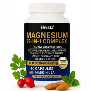 12-in-1 Magnesium Complex 700 mg, Supplemented with Glycinate, Citrate, Malate, Oxide, Taurate, Aspartate, Orotate, Vegetarian Capsules for Muscle, Heart and Relaxation Support