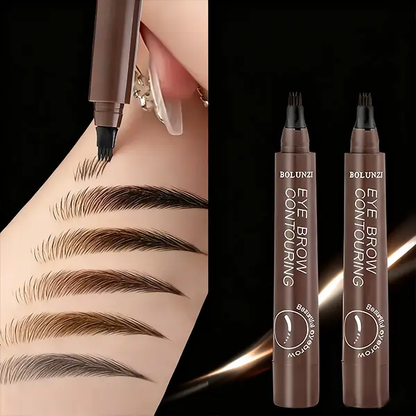 Ultra-Fine 4-Fork Eyebrow Pencil Waterproof & Sweat-Proof  Smudge-Proof Long-Lasting Black or Brown Natural Brow Makeup Natural Hair-Like Strokes for All Skin Types Gift Cosmetic