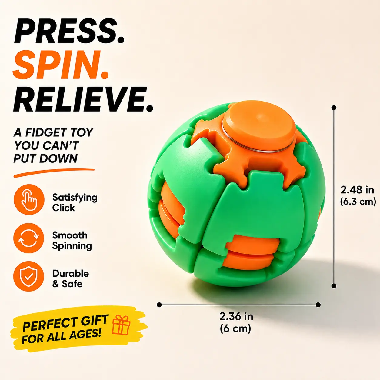 Spin Ball Stress Relief Hand Fidget Toy for Adults & Teens, Silent Anxiety Relief Wrist Exercise Ball
