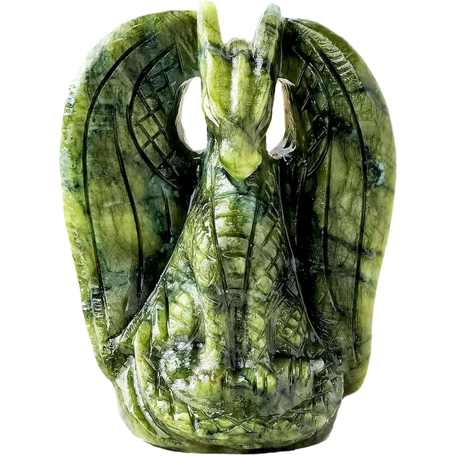 Handcrafted Natural Jade Dragon Statue with Crystal, Classic Style Animal Figurine, Dynamic-Soaring Posture Fengshui Home Office Desk Decor, Ideal Christmas Gift for Collectors