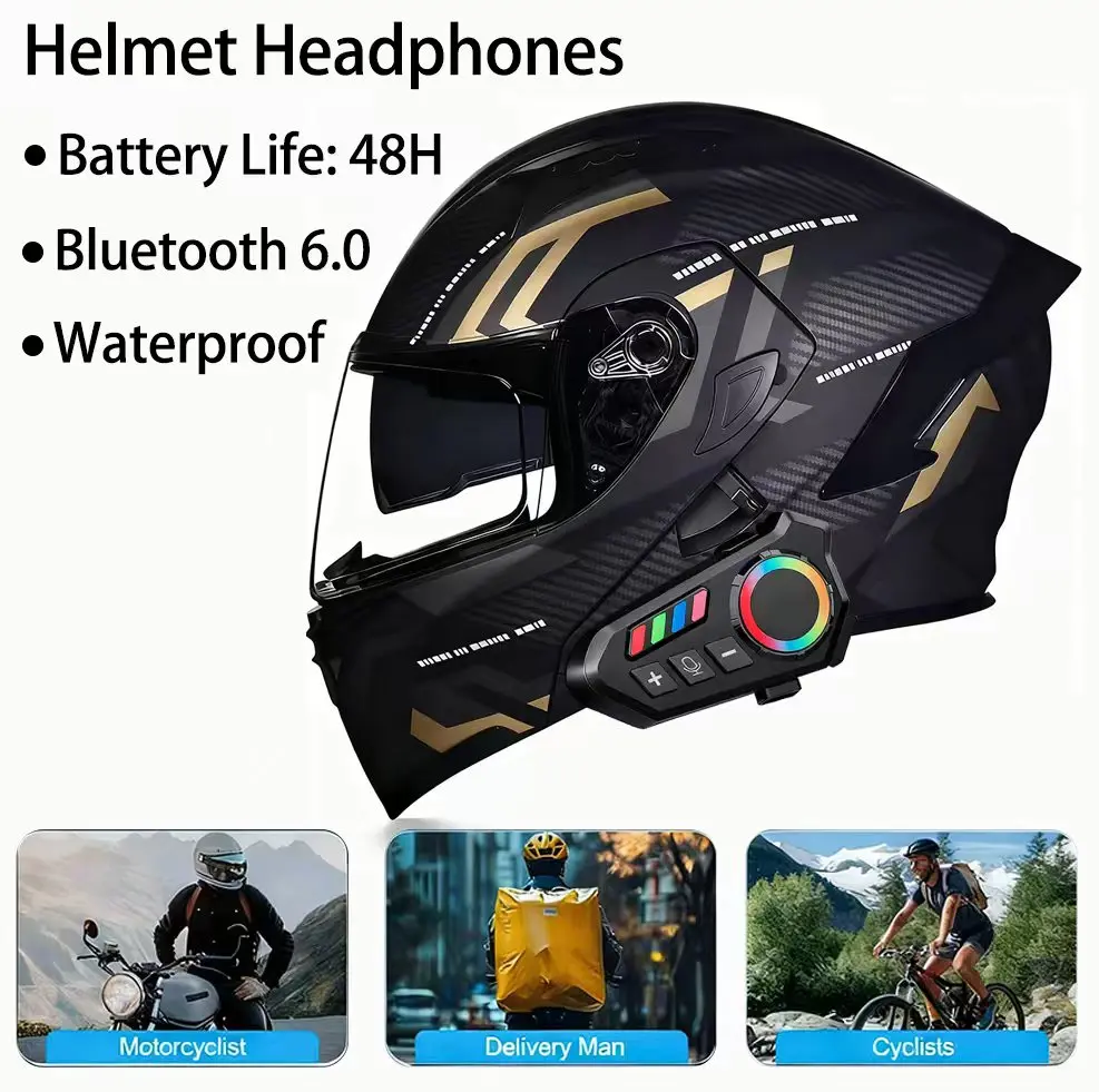 DVKIX 2026 New Wireless Smart Motorcycle Helmet Earphones - Motorcycle Accessory, Smart Voice Assistant Ready, Call Answering, Music Playback, FM Radio, Long Battery Life, Dustproof, Compatible with Most Helmets, Ideal for Riding, Father's Day Gift