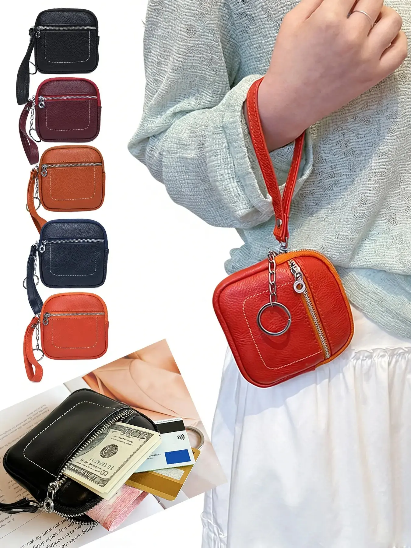 Square Mini Leather Card Wallet and Coin Purse, Zipper Lock Design, Fashion Casual Style Money Bag,Perfect Unisex Gift for All Seasons, Stylish Wallet, Coin Pocket, Coin Pouch#backtoschool#SummerWins