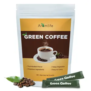 Aromlife Green Coffee for Digestion with Ginseng Extract, 10 Sachets Green Coffee Beans Extract with 8 Natural Herbal Extracts, Gluten-Free Full-Bodied Flavor Instant Coffee