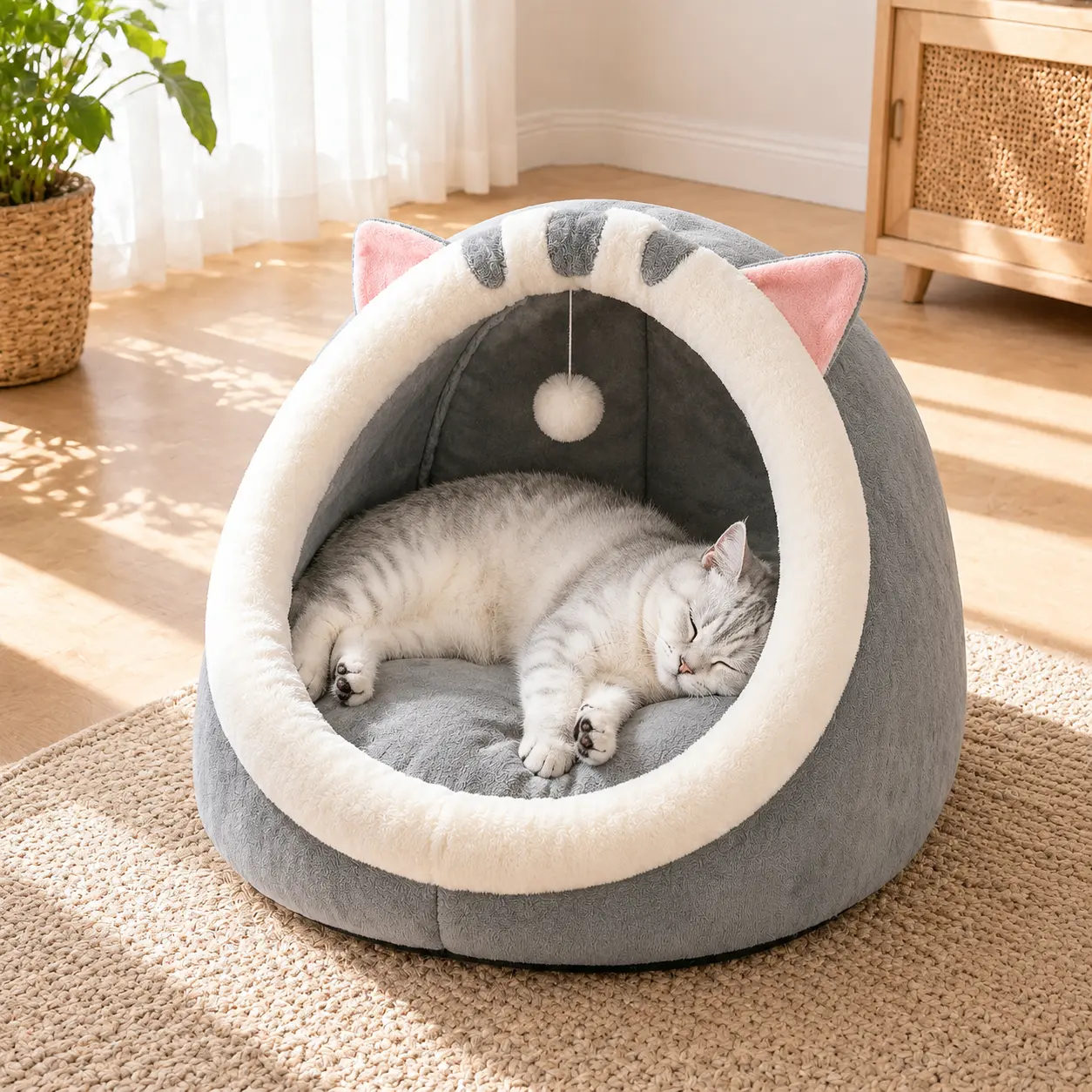 Rescue Kitten Bed-Cozy Cat Cave Bed, Plush Enclosed Soft House for Indoor Cats, Warm Fleece Interior, Washable & Collapsible, Calming Hideaway for Small Cats & Kittens non-slip base washable circle cushion