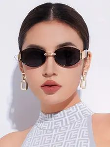 Vintage Oval Narrow Frame Sunglasses for Women and Men, Hexagonal Golden Metal Sunglasses with UV Protection