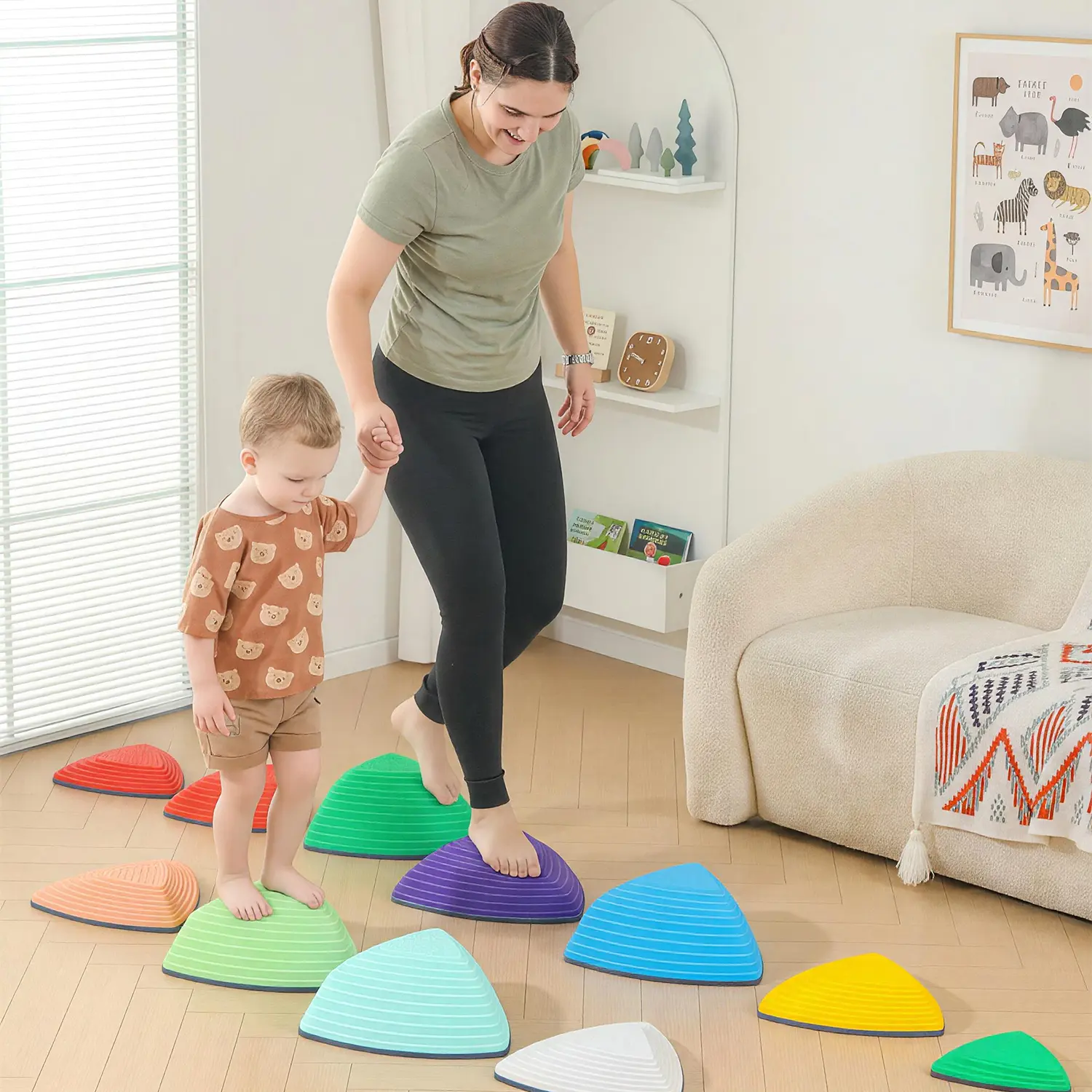 SCITOO Unisex Kids Sensory Balance Training Stepping Stones Set (12/25 Pcs) - Macaroon Colors, Rubber Non-Slip Sides, Safety Design for Coordination & Strength, Toys for Boys, Kids Outdoor Play Equipment for Kindergartens