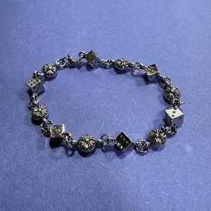 Heavyweight Dice Bracelet Vintage 20cm Unisex Stainless Steel Chain Jewelry with Unique Floral Design for Men and Women