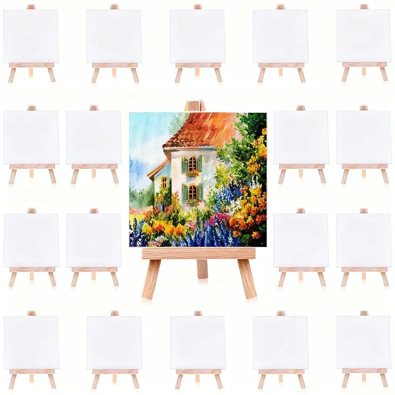 Mini Canvas Set 16pcs/18pcs, Small Art Canvas with Mini Easel, 4x4 Inch Artist Canvas for Adults Kids Party Craft Activities