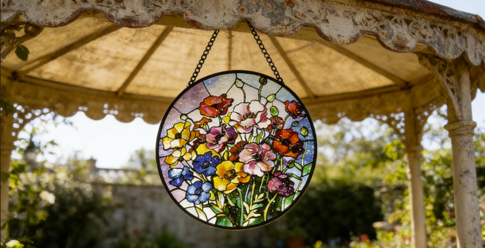 stained glass Hanging Stained Glass for Windows, 20cm/7.87inch Hand-Painted Sun Catcher Garden Hangings Mother's Day Christmas, Valentine's Day Ornaments Festival Gift