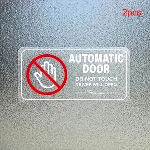 2-Pack Automatic Door Safety Stickers, Transparent No-Contact Design, Driver Warning Text, Anti-Collision Handle Pattern, Removable & Reusable