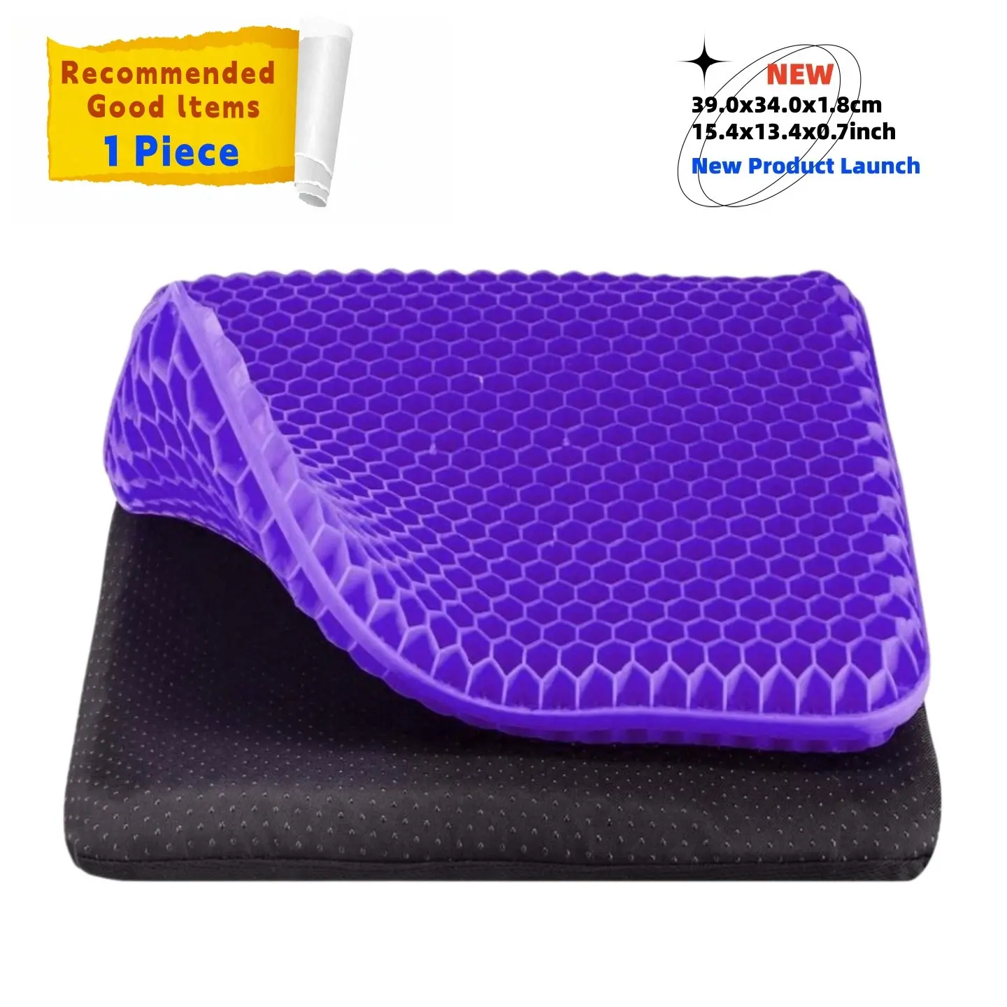 Double Thick Gel Seat Cushion  Purple Honeycomb Chair Pad for Back & Tailbone Pain Relief, Ergonomic Cooling Breathable Material Office Chair Mat, Non-slip Orthopedic Seat Cushion for Car & Gaming.  Dimensions: 15.4x13.4x10.7 inch