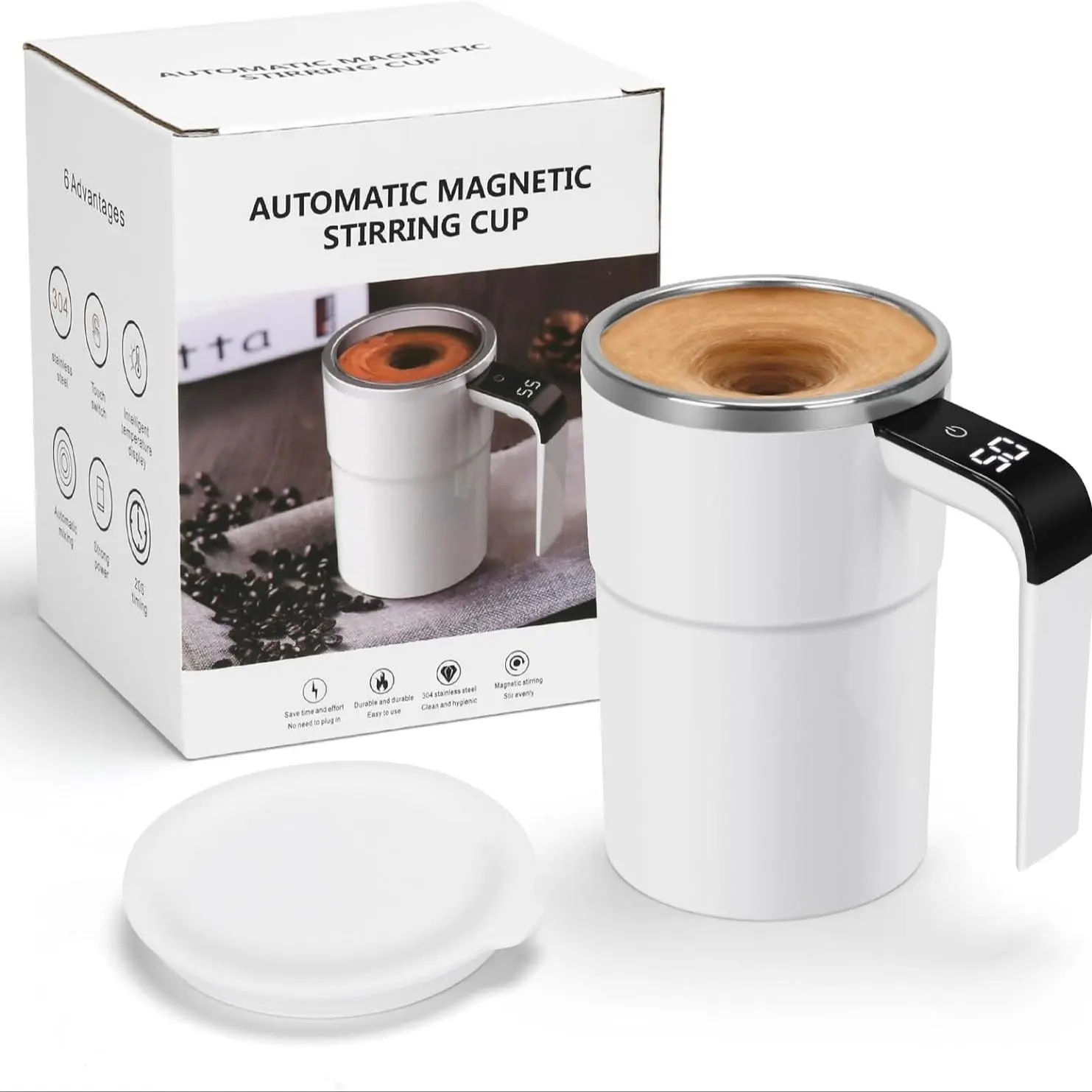 Electric Magnetic Self-Stirring Drink Mug, Rechargeable Automatic Magnetic Stirring Cup with Digital Display
