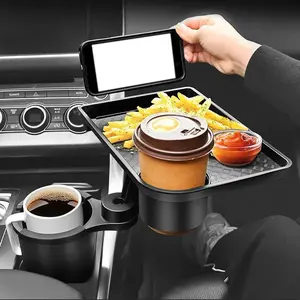 Car Cup Holder Expander, Multifunctional Drink Holder with Food Tray, 360-Degree Adjustable Base Tray for Snack, Car Interior Accessories, Automotive
