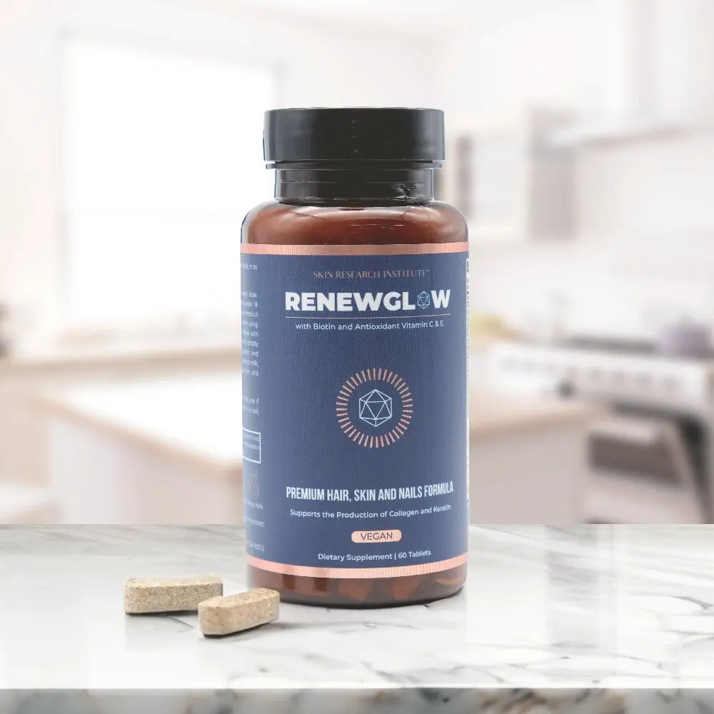 SRI RenewGlow Hair Skin and Nails Supplement Biotin Collagen Support Antioxidants Vegan Tablets for Healthy Hair Growth and Radiant Skin
