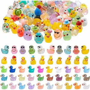 100 count Mini  Ducks, Mixed Styles (Glow, Glitter, Hats, Sunglasses, Necklaces),   Figurines to , Small Little Ducks for Fairy Garden, Miniature Landscape & Aquarium