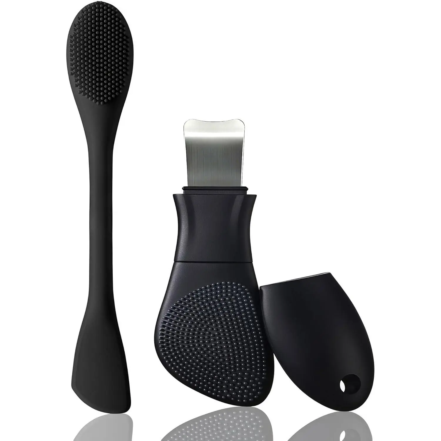 2-in-1 Dual Heads Silicone Facial Exfoliator Face Brush & Stainless Steel Blackhead Remover Tool, Gentle Comedone Extractor for Deep Cleanse, Pore Care for All Skin Types, Lightweight Durable Handle Beauty Product, Body Care Compatible Gift, Mask, Daily,