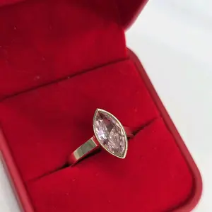 Pink Stone Ring 14kt - Elegant Marquise Cut Gemstone in 14 Karat Gold Setting for Women's Fine Jewelry size 8.5
