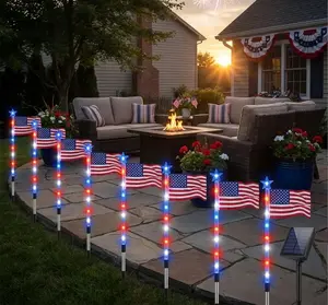 8-Piece Flag Light Set, 4th of July Decorations 8 Lighting Modes, 8-in-1 American Flag Solar Lights, Memorial Day Decorations Featuring Red, White, and Blue Lights for Independence Day Pathway Garden Decorations Yard Pathway outdoorfun