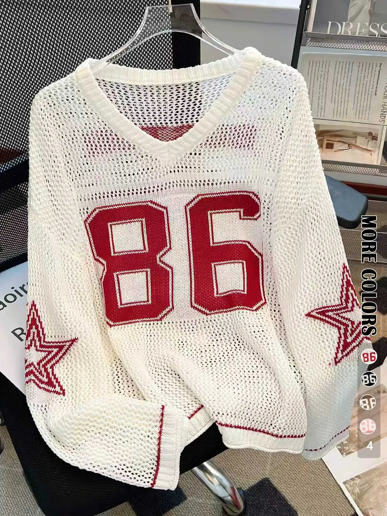[Plus Size] Women's Summer Oversized Sporty Lightweight Long Sleeve Knitwear Sweatshirt, Digital Print Casual Loose Fit Outerwear, Elegant Hollow Out Knit Top, Knit Pullover, Knit Pullover Tops, Womenswear